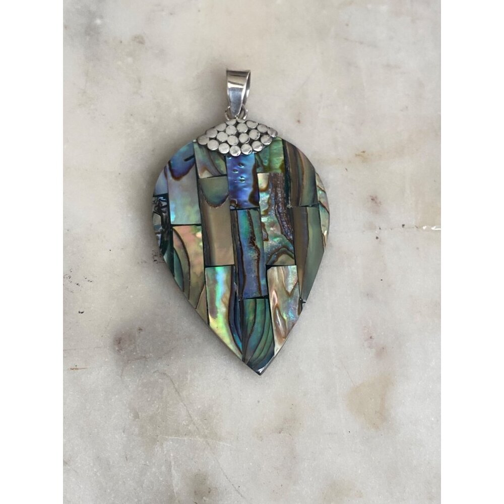 NEW Abalone Shell Mosaic Pendant with Silver Bail